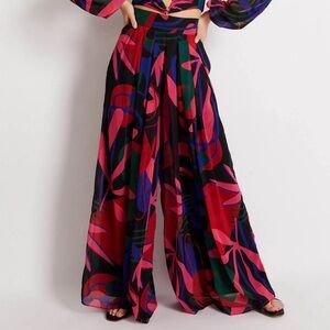 PatBO Rio Wide Leg Trousers High Rise Pleated Chiffon Pant